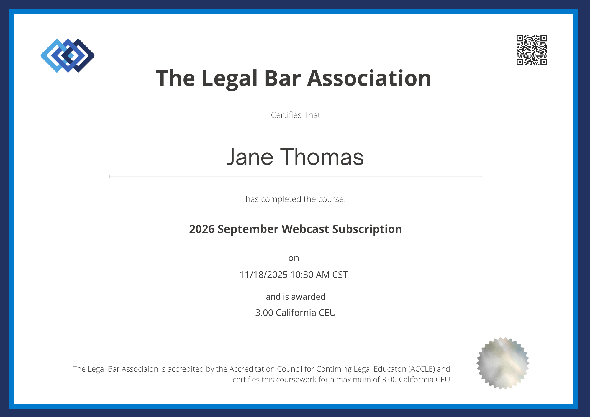 CEU Certificate Template for Professional Associations